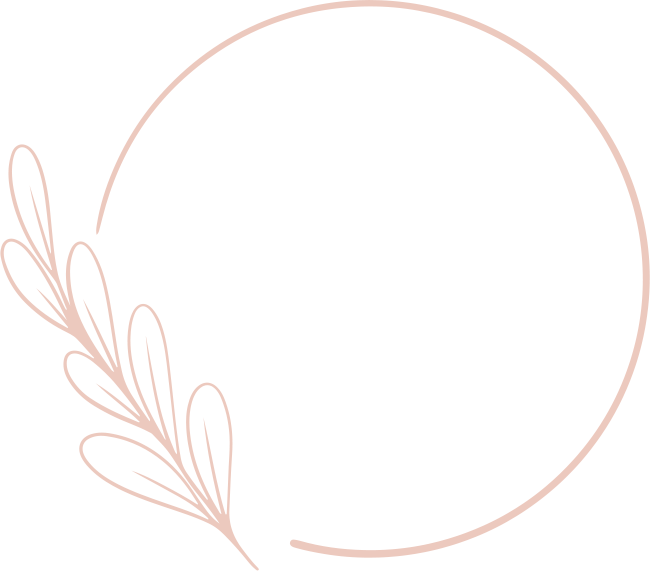 Moldura circular minimalista em tons suaves de bege rosado e branco, com detalhes florais delicados na lateral inferior esquerda.